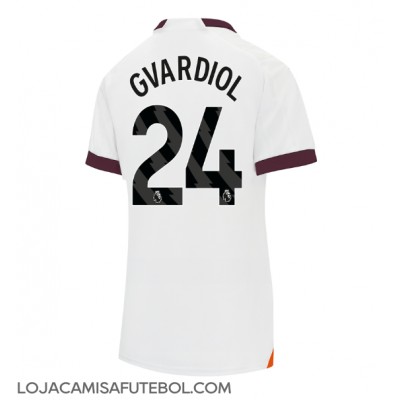 Camisa de Futebol Manchester City Josko Gvardiol #24 Equipamento Secundário Mulheres 2023-24 Manga Curta